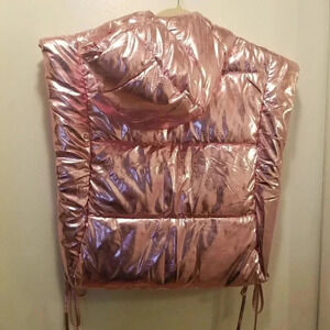 Y2K Women's Metallic Pink Hooded Vest Sz XL